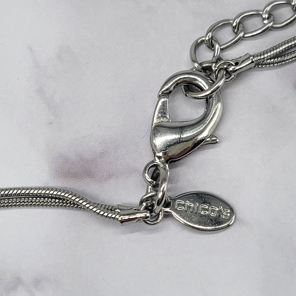 Chico's Double Strand Silver Tone Station Necklace - Picture 6 of 7